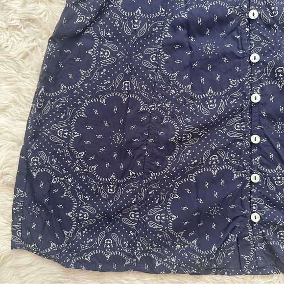 Madewell Dress Shirred Button-Front Mini Bandana Print Nighttime Blue Sz 00 - Picture 8 of 12